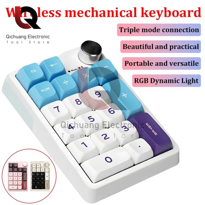 KZZIK20 Wireless Numeric Keypad Programming Custom Knob Keyboard RGB Lamplight Mini Button Gaming 3 Modes Mechanical Keyboard