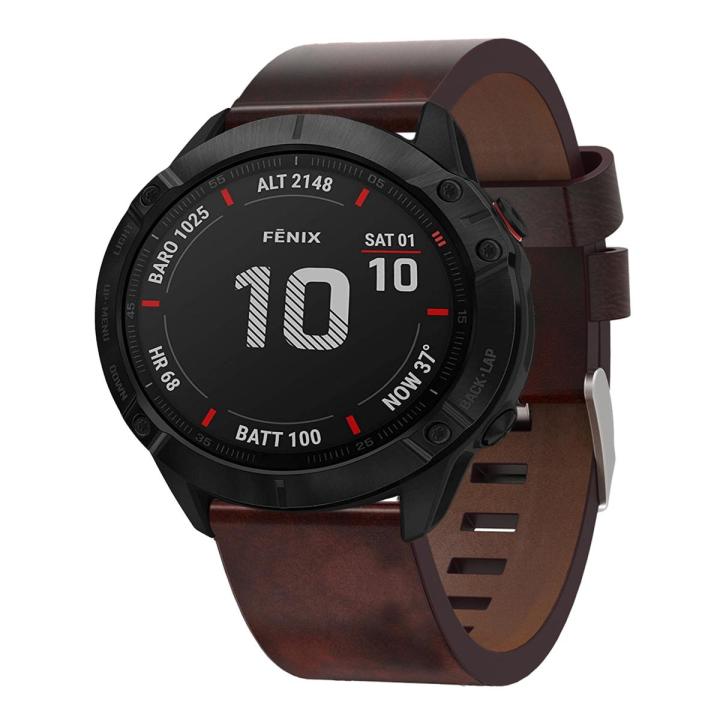 For Garmin Fenix 6X Sapphire 26mm Leather Steel Buckle Watch