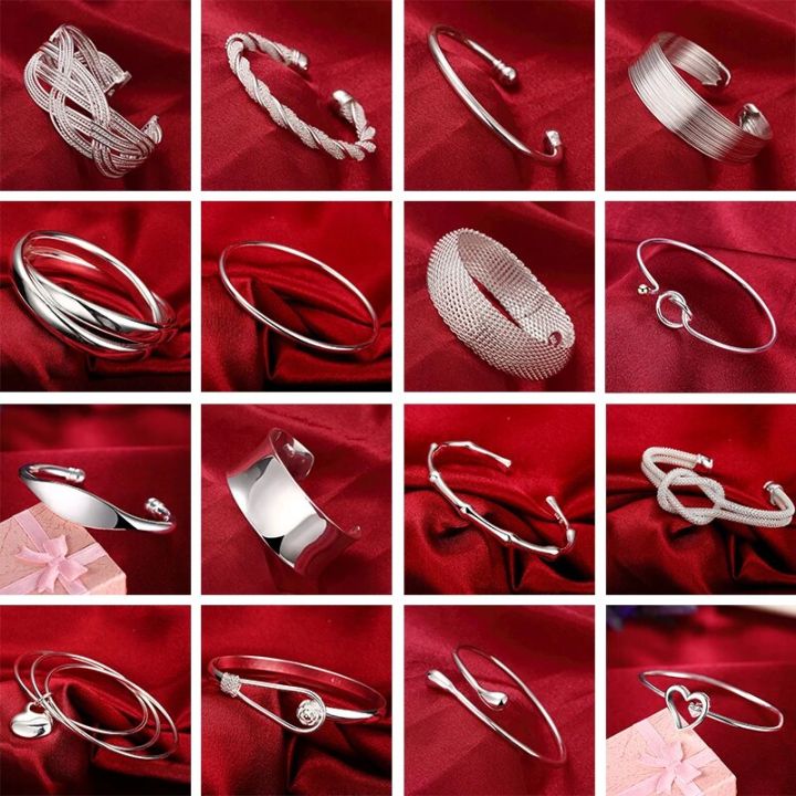 Wholesale%20Fine%20925%20Sterling%20Silver%20Bangles%20Bracelet%20Charms%20Heart%20Open%20for%20Women%20Lady%20Jewelry%20Adjustment%20Cuff%20Wedding%20Gift%20-%20Image%202