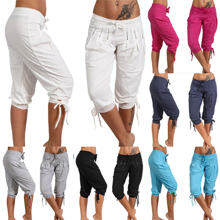 Plus%20Size%20Women's%20Sequined%20Pleated%20Drawstring%20Capri%20Pants%20-%20Image%204