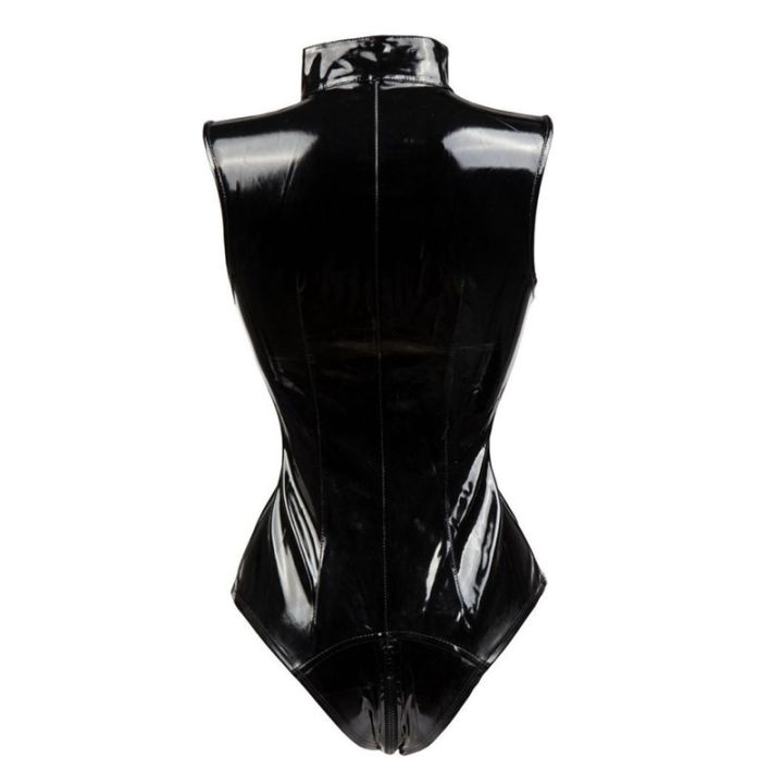 Black%20Latex%20PVC%20Bodysuit%20Women%20Faux%20Leather%20Catsuit%20Bodycon%20Punk%20Costume%20Clubwear%20Short%20Tight%20Jumpsuit%20M7019%20-%20Image%203