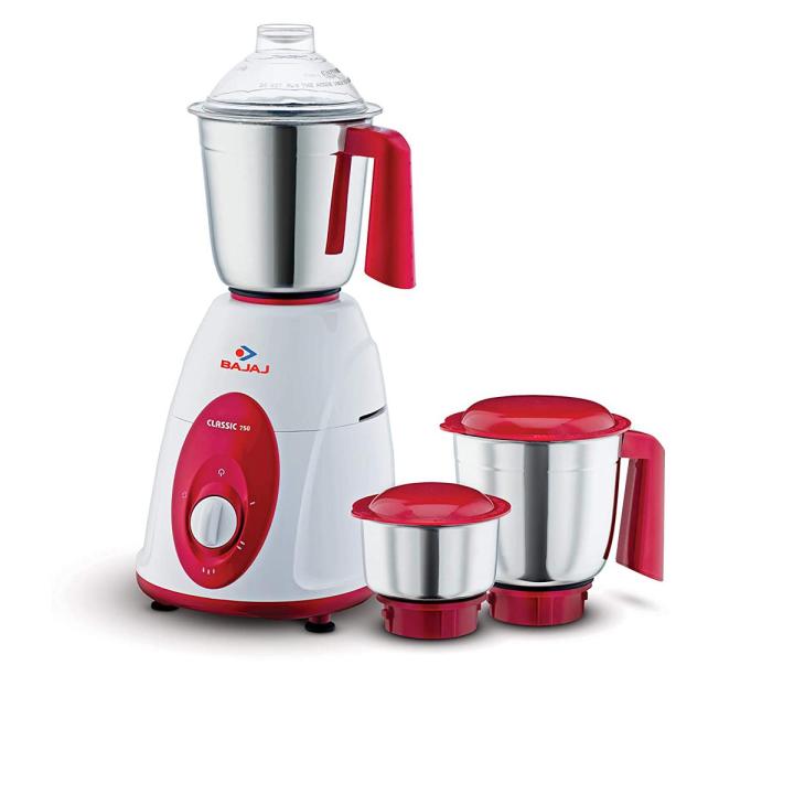 Bajaj Classic 750 W Mixer Grinder with 3 Jars - White and Maroon