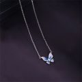 French Gradual Blue Enamel Butterfly Wing Pendant Necklace For Women Silver Color Neck Chain Exquisite Jewelry Gift For Girls.