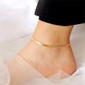 European and American style blade anklet made of titanium steel, non-fading, hypoallergenic, 18K real gold plated flat snake chain. 