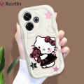 Jizetin for Redmi 13 Xiaomi Poco M6 4G Back Cover Sweet Cool KT Cat Cream Wavy Edge Soft Silicone Phone Case.