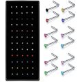 40/60 Piece/Set Stainless Steel L Shape Nose Stud Pack 20G Crystal Straight Stud Nose Ring Set Nose Stud Lot Piercing Nariz Pin.