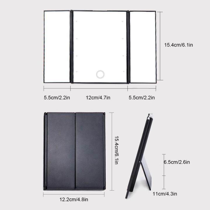 Tri%20Fold%20Makeup%20MirrorAolvo%20Vanity%20Illuminated%20Cosmetic%20Foldable%20Travel%20Compact%20Pocket%20Makeup%20Mirror%20With%208%20LED%20Lights%20Baterry%20Operated%20-%20Image%202