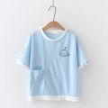 New Fashion Cute Little Shark Print Ladies Short Sleeve T-Shirt High Quality- Drop Shoulder.