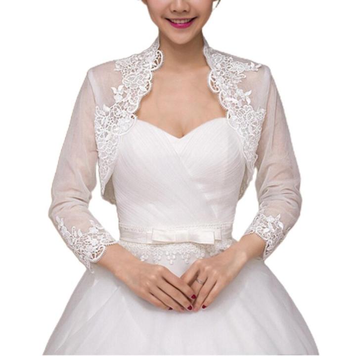 2022 New Women 3/4 Sleeve Wedding Jacket Cape Floral Lace Trim Wrap Shrug Bolero Cardigan