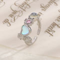 Heart-Shaped Moonstone Bow Ring Light Luxury Sweet Cute Girly Style Pink Diamond Cherry Blossom Heart-Shaped Ring.