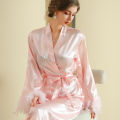 Bride Morning Robe Women's Homewear Clothes with Feather Decor Long Nightgown for Wedding Makeup Team Bridesmaid Robes.