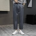 BROWON Mens Dress Pants Summer Thin Solid Color Smart Casual Suit Pants Straight Loose Elastic Back Waist Ankle-Length Trousers. 