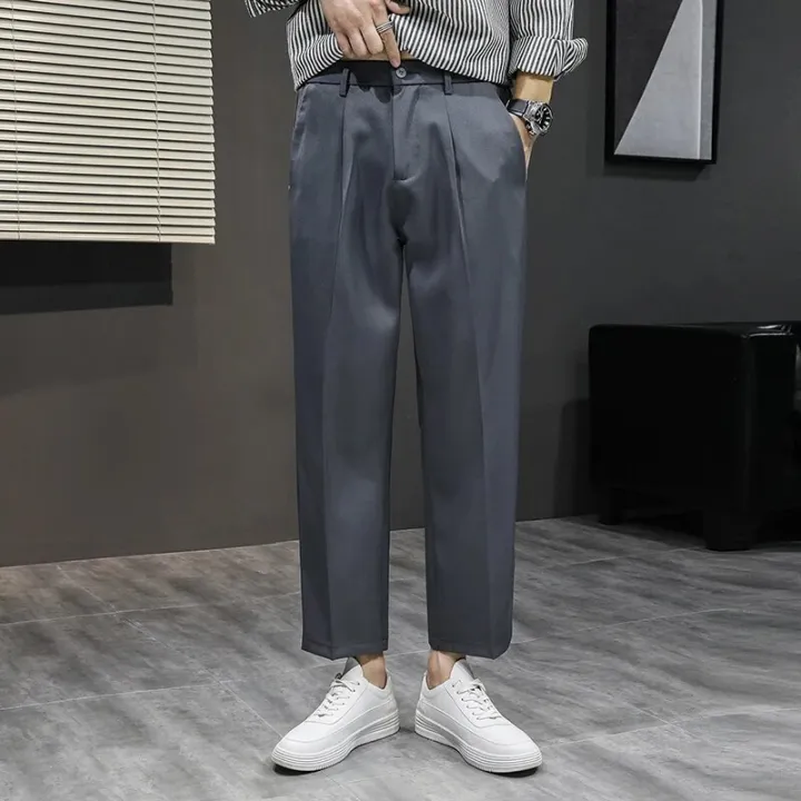 BROWON%20Mens%20Dress%20Pants%20Summer%20Thin%20Solid%20Color%20Smart%20Casual%20Suit%20Pants%20Straight%20Loose%20Elastic%20Back%20Waist%20Ankle-Length%20Trousers%20-%20Image%202