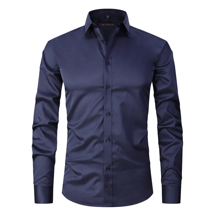 New%202023%20Men's%20Long%20Sleeve%20Dress%20Shirts%20Anti-Wrinkle%20No-Ironing%20Elasticity%20Slim%20Fit%20Men%20Social%20Formal%20Shirts%20Solid%20Camisas%20Male%20-%20Image%207