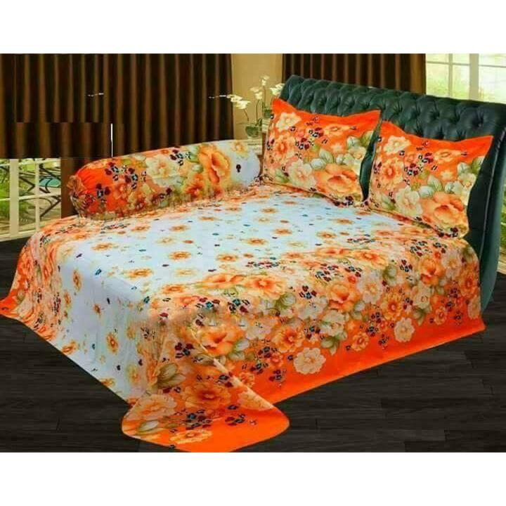 King Size Cotton Bed Sheet with Matching 2 Pillow Covers - Multicolor