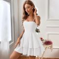 Women New Fashion Backless Bow Lace Suspender Solid Color Casual Elegant Women's Dress. 