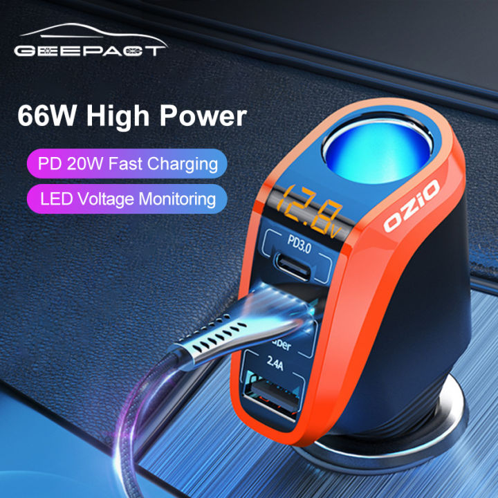 【FUPANG】Geepact Charge 3 USB car fast charger ci-Garette lighter digital LED voltage display Super Charge power delivery Quick Charge support 12v 24V car