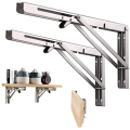 Folding Shelf Bracket Stainless Steel Collapsible Shelf Brackets Wall Mounted Folding Table Hinge for Kitchen Bedroom Work Bench.