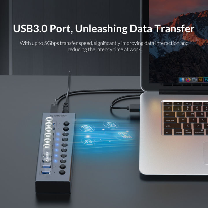ORICO%20BT2U3-10Ab%20Industrial%20USB%203.0%20HUB%2013/16%20Port%20Aluminum%20USB%20Splitter%20On/Off%20Switch%20With%2012V%20Power%20Adapter%20Support%20Charging%20for%20Computer%20-%20Image%204
