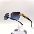 Trendy Vintage Rimless Polygonal Faceted Lens Sunglasses, With Leopard Design Temples, For Men Women Party Vacation Travel Driving Fishing Decors Photo Props. 