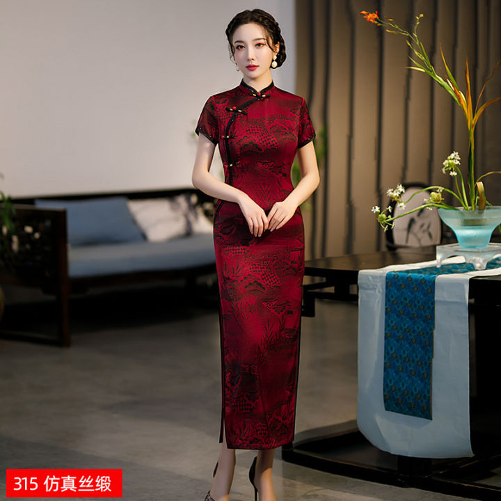 306%20multi-color%20Gu%20Shengjiao%20spring%20and%20summer%20new%20Chinese%20style%20imitation%20flower%20Luo%20long%20retro%20slim%20modified%20mom%20dress%20cheongsam%20-%20Image%206