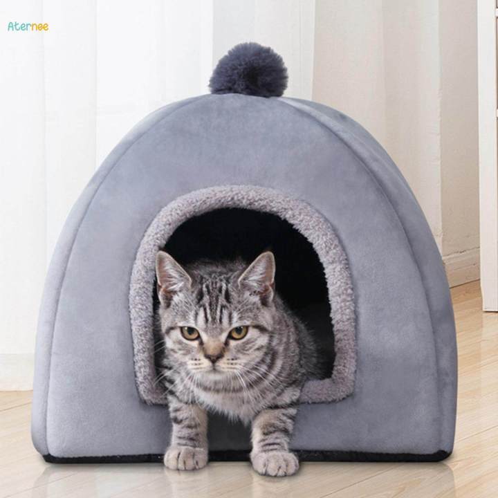 Cat Bed for Indoor Cats Cozy Kennel Snooze Calming Pet Bed Semi Enclosed Cat Nest Cat House Gray S