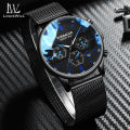 LouisWill Men Watch True Three Eyes Wristwatch Quartz Chronograph Watch Stainless Steel Mesh Belt Watch Luxurious Business Fashion Watch Waterproof Watch with Calendar Luminous Pointer Watches for Men. 