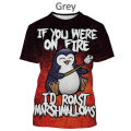 Crazy Penguin 3D printed T shirt short sleeve summer crime Penguin text print fashion unisex Harajuku style street T-shirt shirt. 