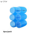 【Sooledead】6Pcs Blue Self-Grip Hair Rollers Hair Curlers No Heat Hair Volume Self-adhesive Jumbo Size DIY Styling Tools.