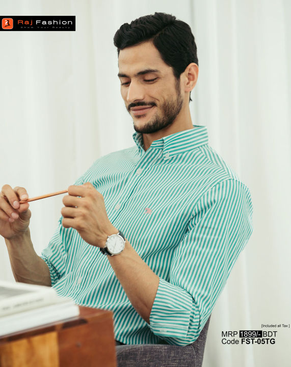 Raj Fashion Formals Blue Striped Relaxed Fit Shirt | FST-05TG | Daraz ...