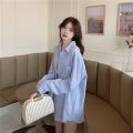 Spring and Autumn Women's New Korean Style bf Wind Loose ins Mid-Length Thin Student Coat Women Long Sleeve Shirt Women.