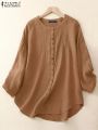 Women Vintage Long Sleeve Blouse Spring O Neck Casual Buttons Down Shirt Loose Tunic Tops Fashion Party Blusas Chemise. 