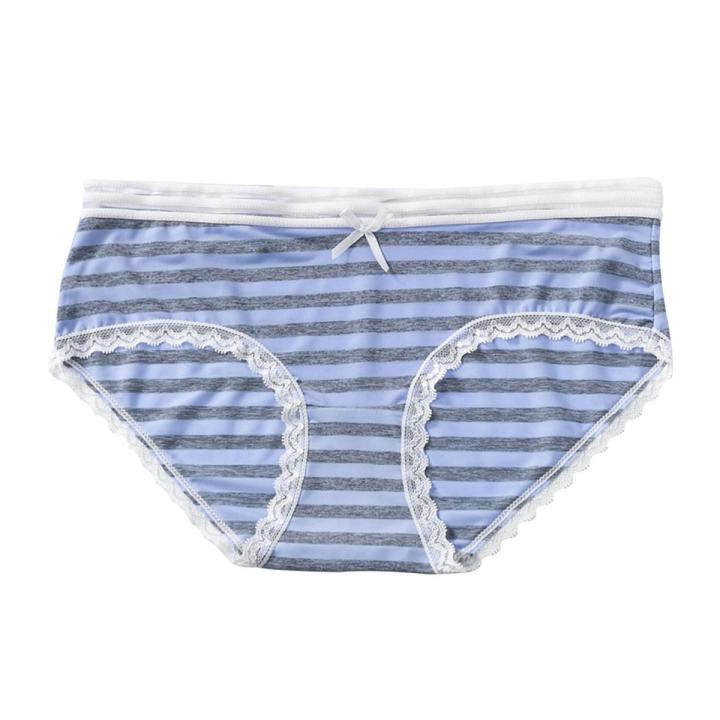 Women Cute Stripe Panties Comfy Cotton Lace Trim Bikini Briefs Bowknot Stretch Underwear Panty