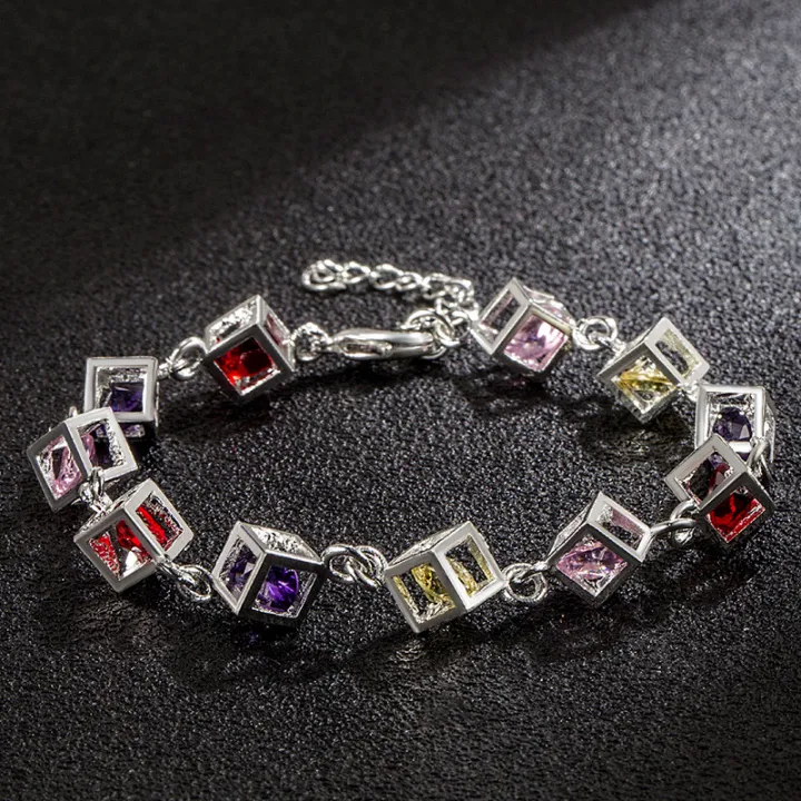 AliExpress%2012%20Pieces%20Rubik's%20Cube%20Bracelet%20Silver-Plated%20Checkered%20White%20Diamond%20Colored%20Diamond%20Bracelet%20Foreign%20Trade%20Wholesale%20-%20Image%205