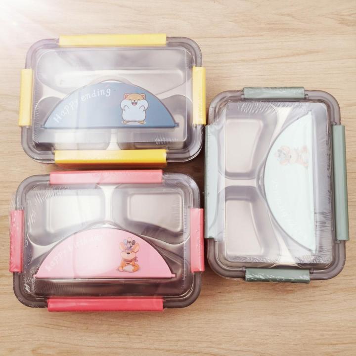 Baby tiffin box lunch box 3 chamber food grade plastic body stainless steel 304 grade hi quality lunch box multiple colour
