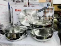 KIAM NATURAL TRI-PLY STAINLESS STEEL COOKWARE 7-PIECE SET- KARAI 26 CM, CASSEROL 26 CM, RUTI TAWA 26 CM, FRY PAN 24 CM.