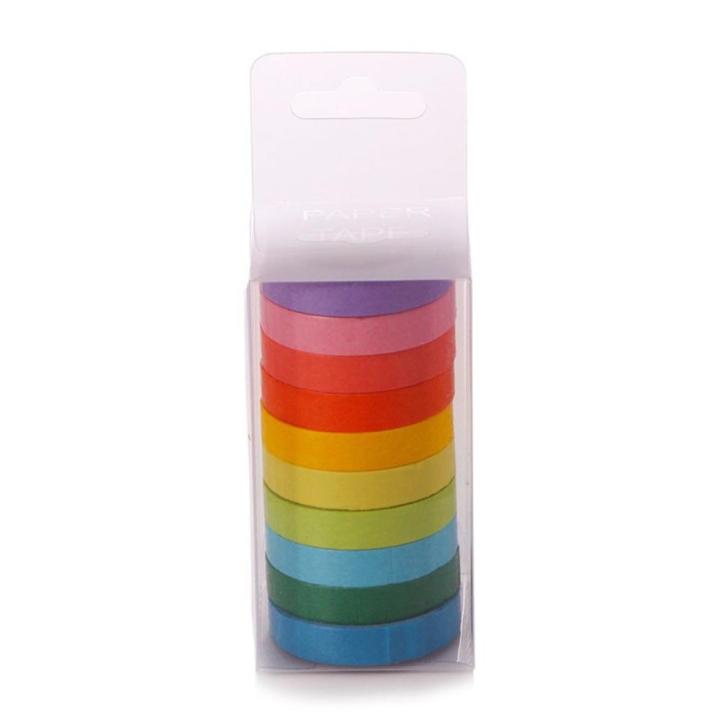 10 Rolls Rainbow Washi Tape DIY Kids Stickers Masking Paper Set Solid Colored Painters Tape Students School Stationery Supplies