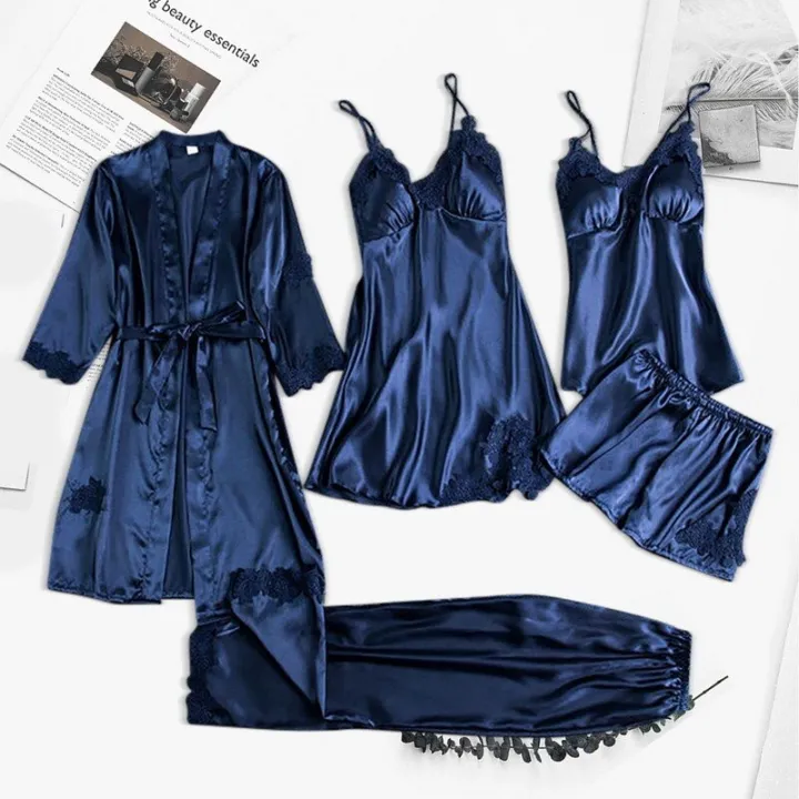 5pcs%20Silk%20Robe%20Set%20Women%20Lace%20Pajamas%20Gown%20Set%20V-Neck%20Nighties%20Wear%20Home%20Nightwear%20Pijama%20Sleepsuit%20Spring%20Nightdress%20-%20Image%208