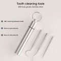 03 Pcs/set Stainless Steel Dental Kits Keychain Pocket Metal Toothpick Set Flossing Tools With Portable Toothpick Holder Outdoor Household Travel Seal Storage.