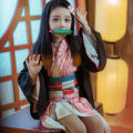Anime Kamado Nezuko Cosplay Costume Demon Slayer Kimetsu No Yaiba Costumes Kimono Haori Wig Clogs Suit for Adult Kids Halloween.