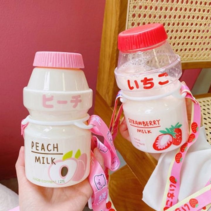 450ml Yogurt Plastic Cute Water Bottle With Straps Carton Kawaii Tour Fruit Drinking Yakult Shape Milk Portable Kids/Girl/Adult