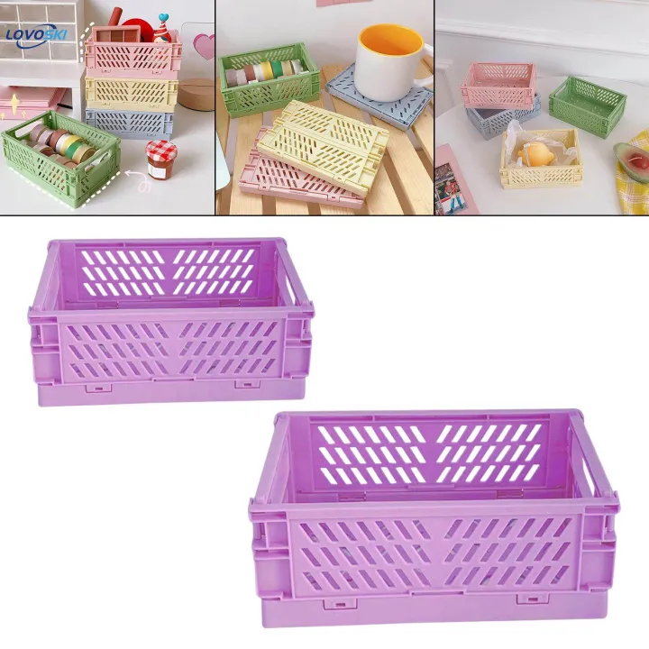 2x%20Folding%20Storage%20Basket%20Storage%20Crate%20with%20Handle%20for%20Bedroom%20Desk%20Green%20-%20Image%202