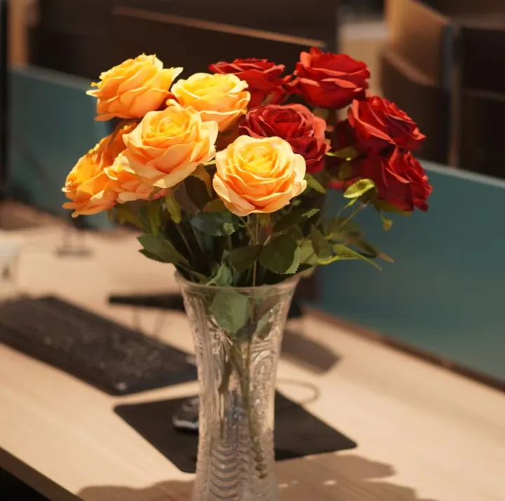 9%20Heads%20Rose%20Bouquet%20Artificial%20Flower%20Wedding%20Rose%20Decor%20Scene%20Display%20Floral%20Gift%20Pink%20White%20Camellia%20-%20Image%202