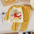 New Baby Boys Girls Warm Pajamas Kids Cute Cartoon Animal O-Neck T-Shirt Tops with Pants Pyjamas Children's Autumn Clothing Sets.