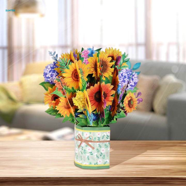 Popup Cards, Flower Bouquet 3D Popup Greeting Cards with Blank Note Card and Envelope