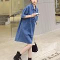 Large Size Loose Dress Summer Thin Denim Dress Mid-Length Korean Style Hong Kong Style High-End Pregnancy Can Also Be Worn.