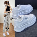 2024 Spring New Korean Version Ins Tide Little White Shoes School Girls Board Shoes Thick-soled Heightened Flatwood Casual Shoes HB71. 