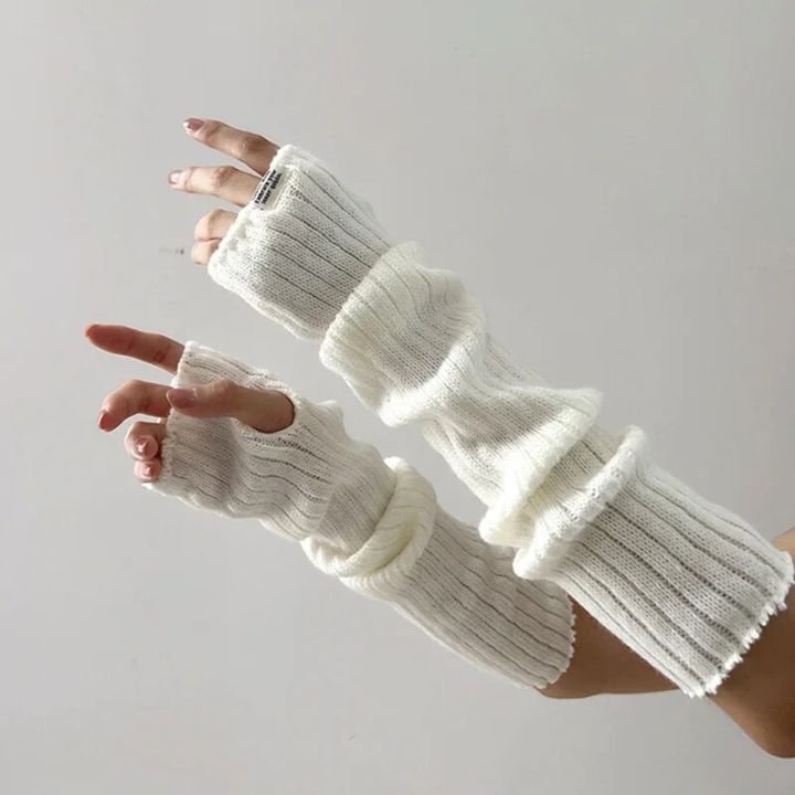 Y2K Women Sweet Knitted Arm Warmers Long Gloves Sleeve
