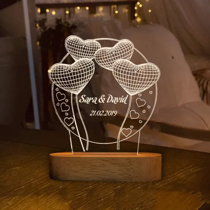Custom Heart Shaped Balloon Night Light with Engraved Name or Message 3D Illusion Infinity Love Light For Couples Bedroom Deco