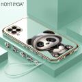 Hontinga for Samsung Galaxy M53 5G Back Cover With Free Strap Luxury 6D Plating Cute Panda Side Pattern Case Soft Silicone Square Mobile Cover.
